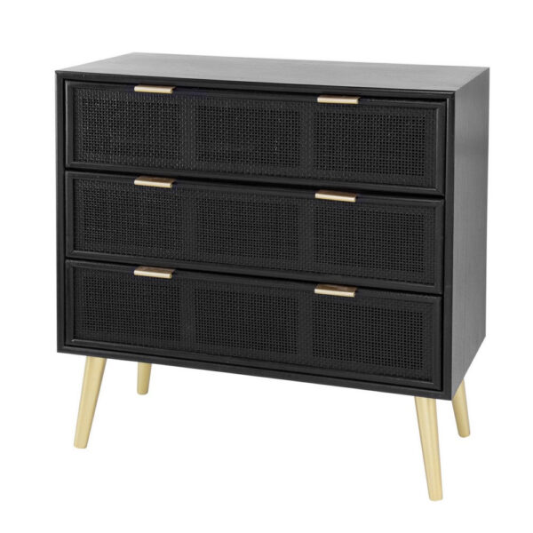 150220266991871faf972.jpeg 31 Inch Dresser Chest Cabinet, 3 Drawers, Woven Rattan, Modern, Black, Gold