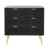 15022026699187219fcb6.jpeg 31 Inch Dresser Chest Cabinet, 3 Drawers, Woven Rattan, Modern, Black, Gold