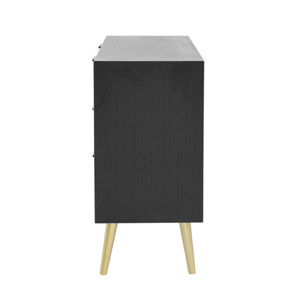 1502202669918723400ed.jpeg 31 Inch Dresser Chest Cabinet, 3 Drawers, Woven Rattan, Modern, Black, Gold