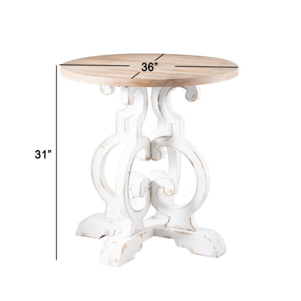 150220266991872fdd8b7.jpeg 36 Inch Round Table, Classic, Sculptural Base, Wood, Modern, White, Brown
