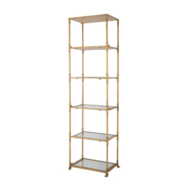 71 Inch Shelf, 6 Tier Design, 5 Glass Shelves, Iron Frame, Gold Finish