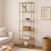 71 Inch Shelf, 6 Tier Design, 5 Glass Shelves, Iron Frame, Gold Finish