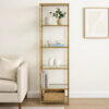 71 Inch Shelf, 6 Tier Design, 5 Glass Shelves, Iron Frame, Gold Finish