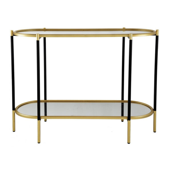 30 Inch Console Sideboard Table, Oblong, Mirrored Top, Black, Gold
