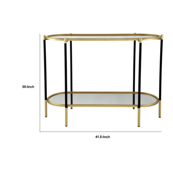 30 Inch Console Sideboard Table, Oblong, Mirrored Top, Black, Gold
