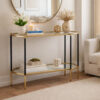 30 Inch Console Sideboard Table, Oblong, Mirrored Top, Black, Gold
