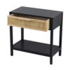 Rosette 22 Inch Side End Table, Natural Brown Rattan Front Drawer, Open Shelf, Black Mango Wood Frame