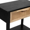 Rosette 22 Inch Side End Table, Natural Brown Rattan Front Drawer, Open Shelf, Black Mango Wood Frame