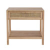 Rosette 22 Inch Accent Side Table, Rattan Front Drawer, Open Shelf, Natural Brown Mango Wood Frame