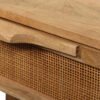 Rosette 22 Inch Accent Side Table, Rattan Front Drawer, Open Shelf, Natural Brown Mango Wood Frame