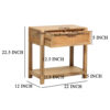Rosette 22 Inch Accent Side Table, Rattan Front Drawer, Open Shelf, Natural Brown Mango Wood Frame