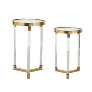 24, 21 Accent Tables, Acrylic Clear Legs, Glass Top, Set of 2, Gold