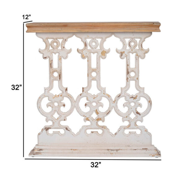 32 Inch Console Table, Fir Wood, Traditional, Scrollwork, Antique White