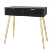 Pia 32 Inch Wood Console Table, 2 Drawers, Woven Rattan Design, Black, Gold