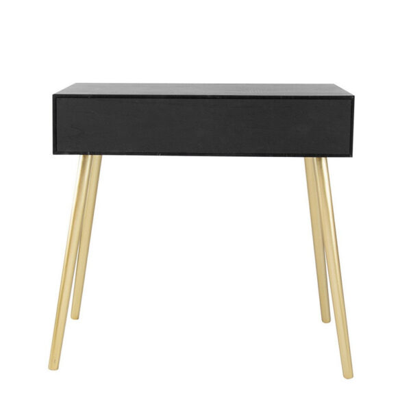 Pia 32 Inch Wood Console Table, 2 Drawers, Woven Rattan Design, Black, Gold