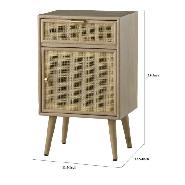 Keli 28 Inch Accent Cabinet, 1 Drawer, Pine, Woven Rattan Design, Natural