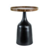 1502202669918879bae7d.jpeg 20, 17 Inch Side Table, Acacia Wood, Flared Pedestal Base, Aluminum, Black