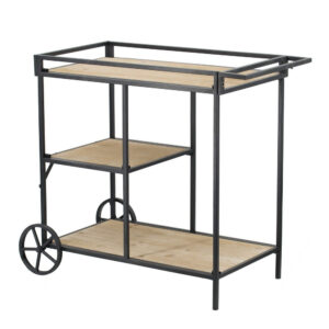1502202669918882bb77d.jpeg 32 Inch Bar Cart, 3 Tiers, Fir Wood Shelves, Iron Frame, Black, Brown