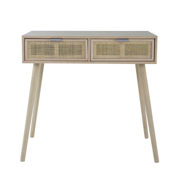 Pia 32 Inch Wood Console Table, 2 Drawers, Woven Rattan, Natural Brown