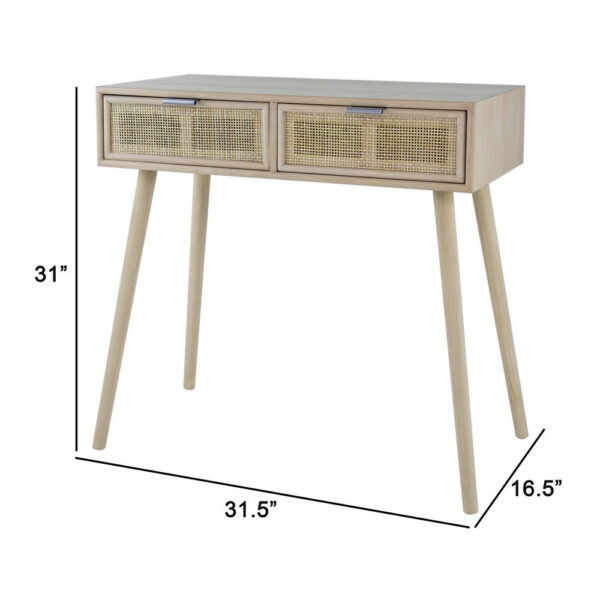 Pia 32 Inch Wood Console Table, 2 Drawers, Woven Rattan, Natural Brown