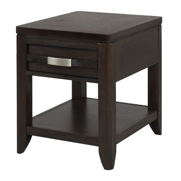 Joni 25 Inch Side End Table, 1 Drawer and Shelf, Espresso Brown Acacia Wood