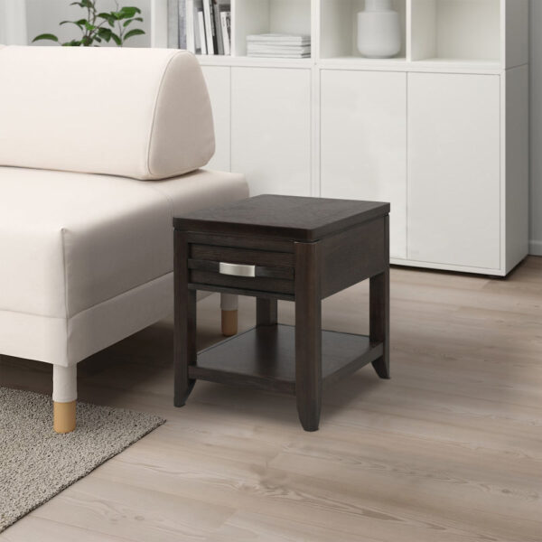 Joni 25 Inch Side End Table, 1 Drawer and Shelf, Espresso Brown Acacia Wood