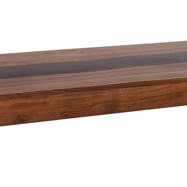 52 Inch Modern Coffee Table, Acacia Wood with Classic Block Legs, Brown