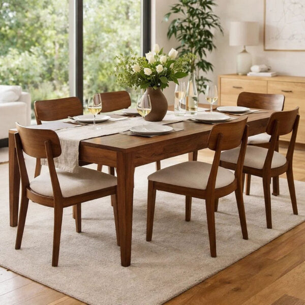 52 Inch Modern Coffee Table, Acacia Wood with Classic Block Legs, Brown