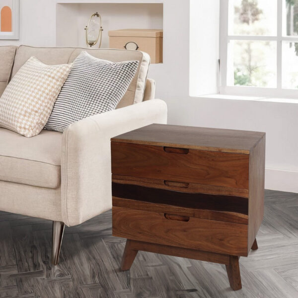 150220266991894c38823.jpeg 23 Inch Nightstand Side Table, Live Edge Acacia Wood, 3 Drawers, Brown