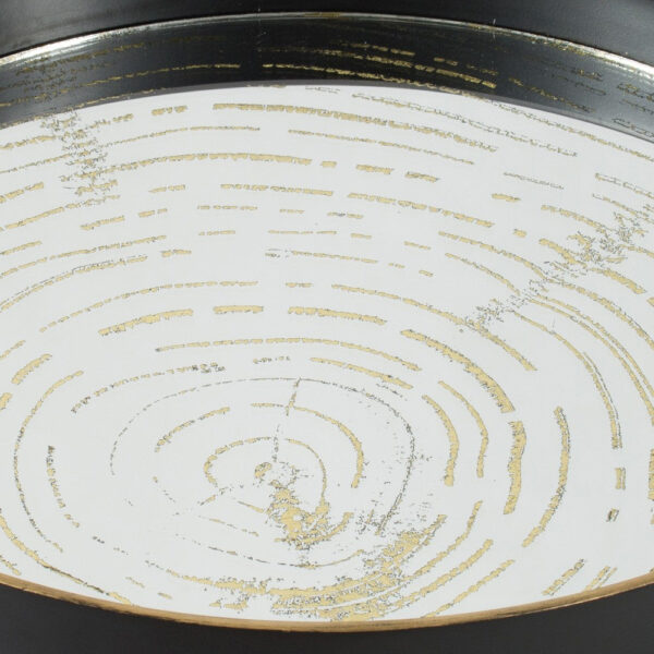 18 Inch Decorative Tray, Round Black Wood Frame, Mirrored Bottom