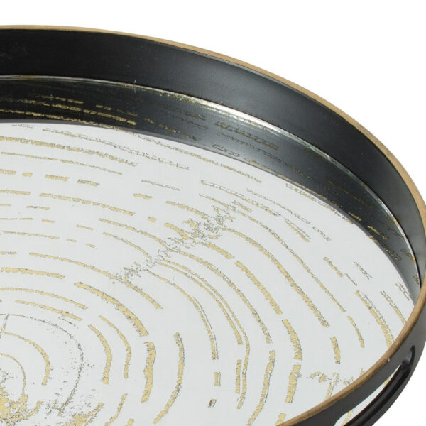 18 Inch Decorative Tray, Round Black Wood Frame, Mirrored Bottom