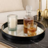 18 Inch Decorative Tray, Round Black Wood Frame, Mirrored Bottom