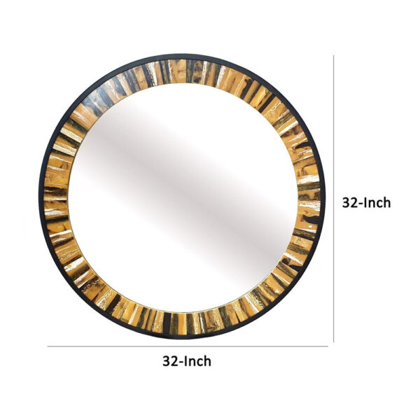 32 Inch Accent Wall Mirror, Round Metal Frame with Agate Inspired Pattern