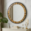 32 Inch Accent Wall Mirror, Round Metal Frame with Agate Inspired Pattern