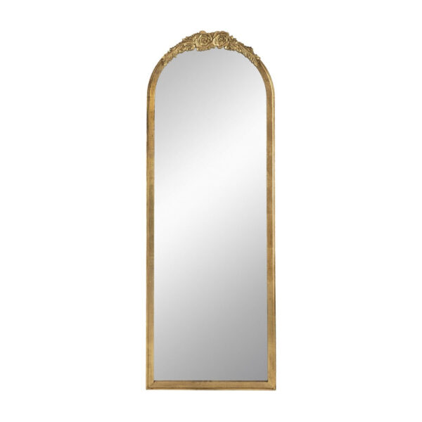 56 Inch Tall Arched Floor Mirror, Antique Floral Design, Gold