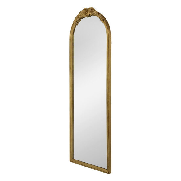 56 Inch Tall Arched Floor Mirror, Antique Floral Design, Gold