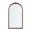 Eel 42 Inch Wall Mirror, Brown Arched Wood Frame, Hand Carved Rose Accent