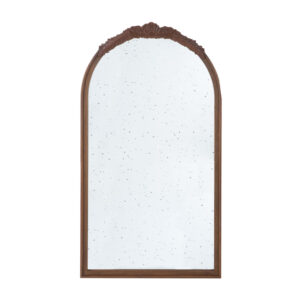 1502202669918a35113ce.jpeg Eel 42 Inch Wall Mirror, Brown Arched Wood Frame, Hand Carved Rose Accent
