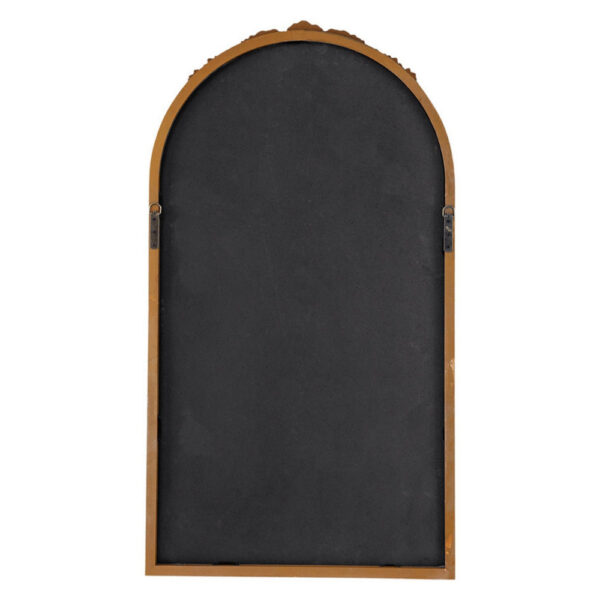 Eel 42 Inch Wall Mirror, Brown Arched Wood Frame, Hand Carved Rose Accent