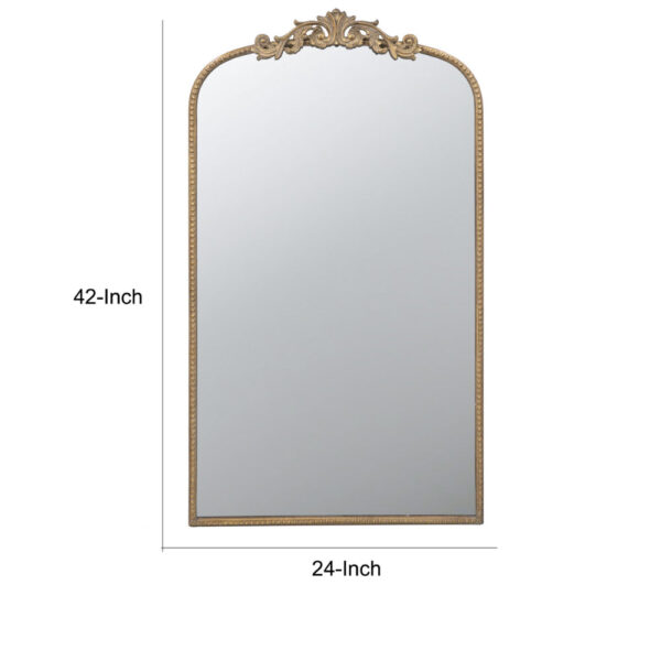 Kea 42 Inch Large Wall Mirror, Gold Curved Metal Frame, Baroque Design
