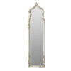 73 Inch Floor Mirror with Ornate Sculpted Top, Fir Wood, Weathered White