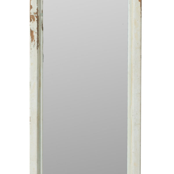 73 Inch Floor Mirror with Ornate Sculpted Top, Fir Wood, Weathered White