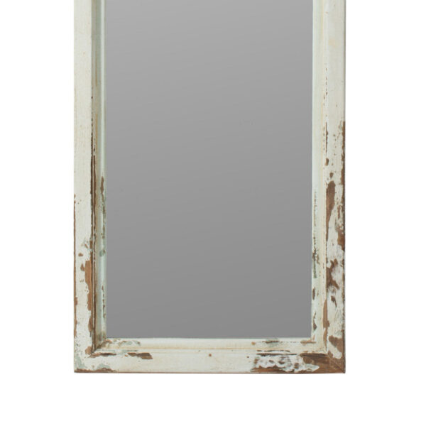 73 Inch Floor Mirror with Ornate Sculpted Top, Fir Wood, Weathered White