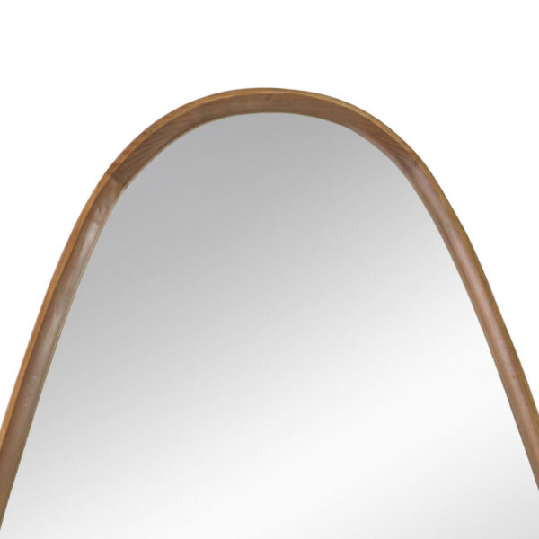 Roe 37 Inch Accent Wall Mirror, Brown Curved Pine Wood Frame, Minimalistic