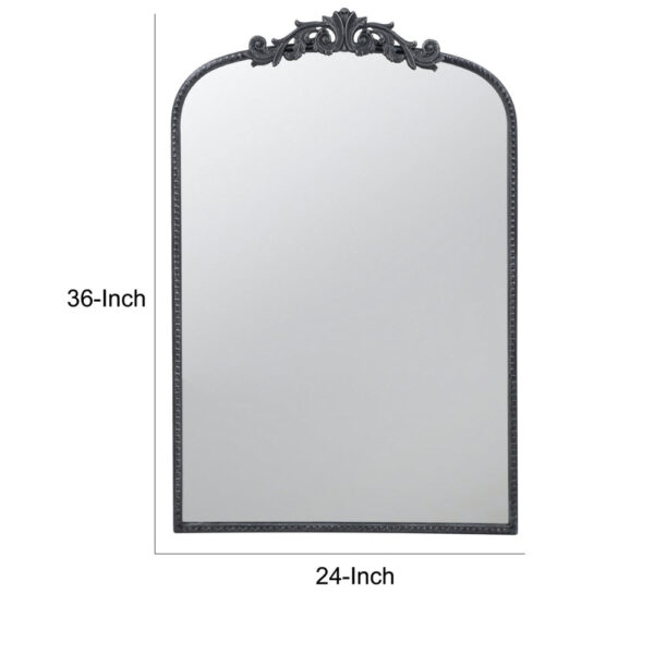 1502202669918ab11806a.jpeg Kea 36 Inch Wall Mirror, Black Curved Metal Frame, Baroque Accent Design