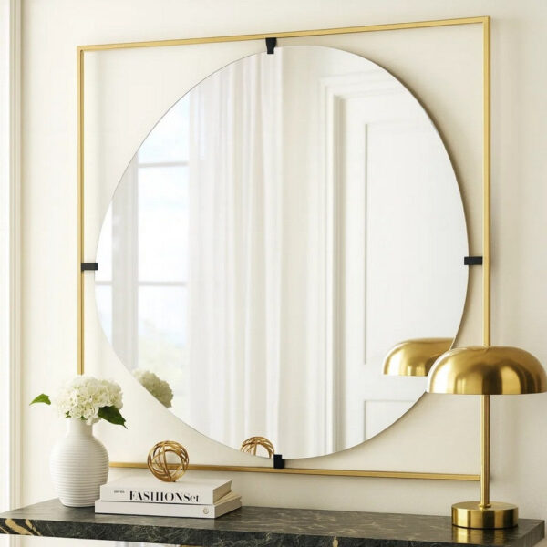 1502202669918ade1692e.jpeg Ani 32 Inch Mirror, Artistic Oval Cut Out Design, Gold Finish Metal Frame