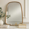 Roe 27 Inch Wall Mirror, Brown Curved Pine Wood Frame, Minimalistic