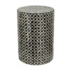 20 Inch Capiz Accent Stool Table, Cylindrical Geometric, Silver, Black