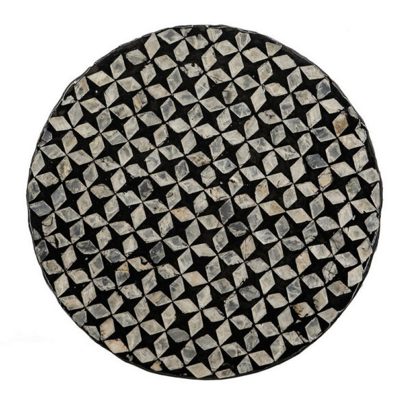 20 Inch Capiz Accent Stool Table, Cylindrical Geometric, Silver, Black