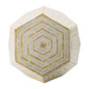 21 Inch Capiz Accent Stool Table, Hexagonal Drum, Angled Look, Beige White